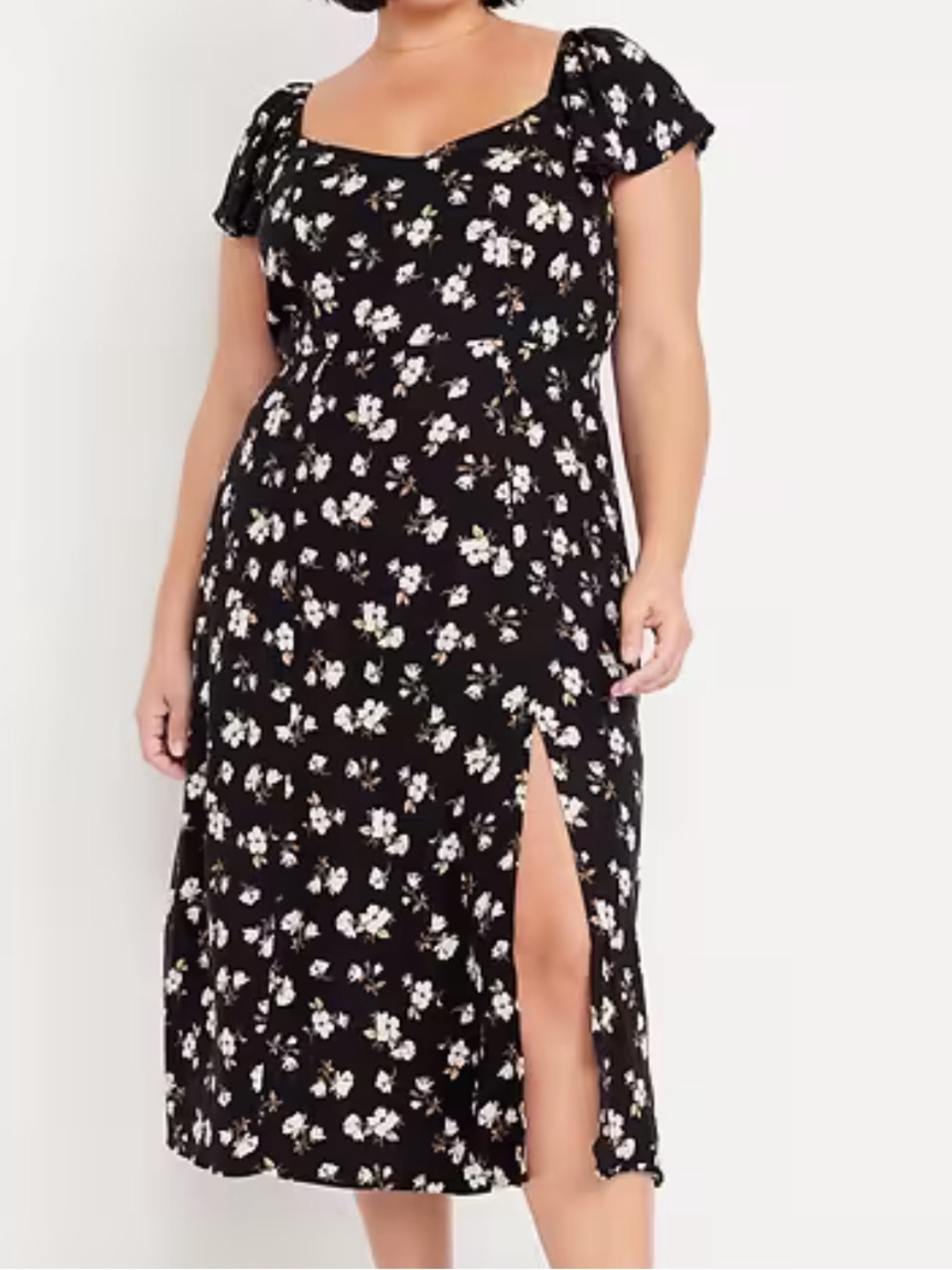 NWT Old Navy Black Floral Midi Dress with Side Slit Size XXL